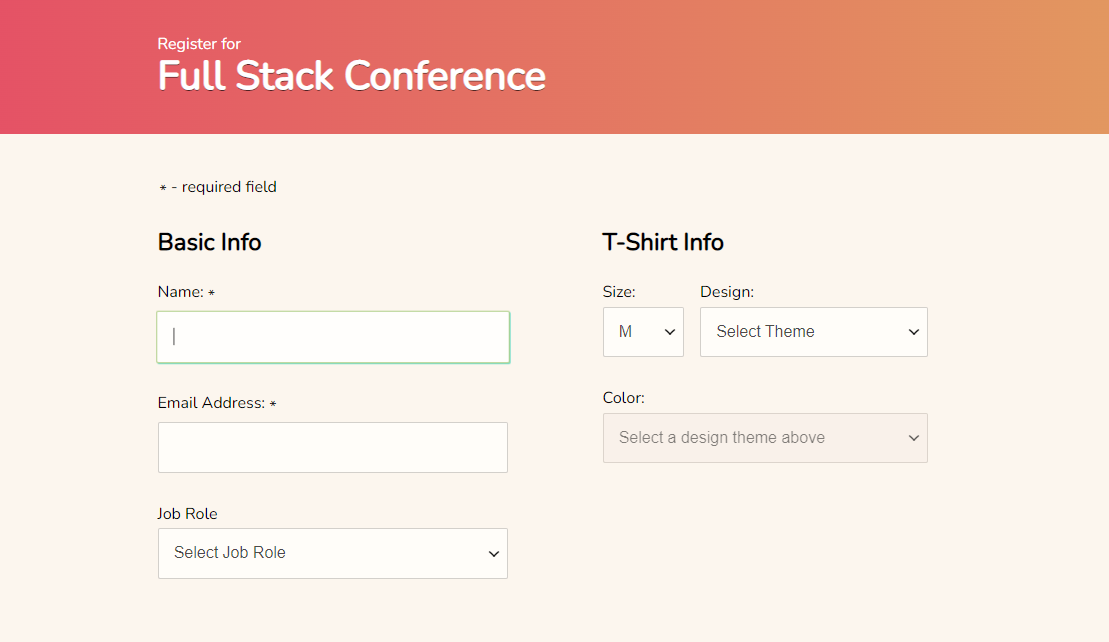 Full Stack Conference Registration form